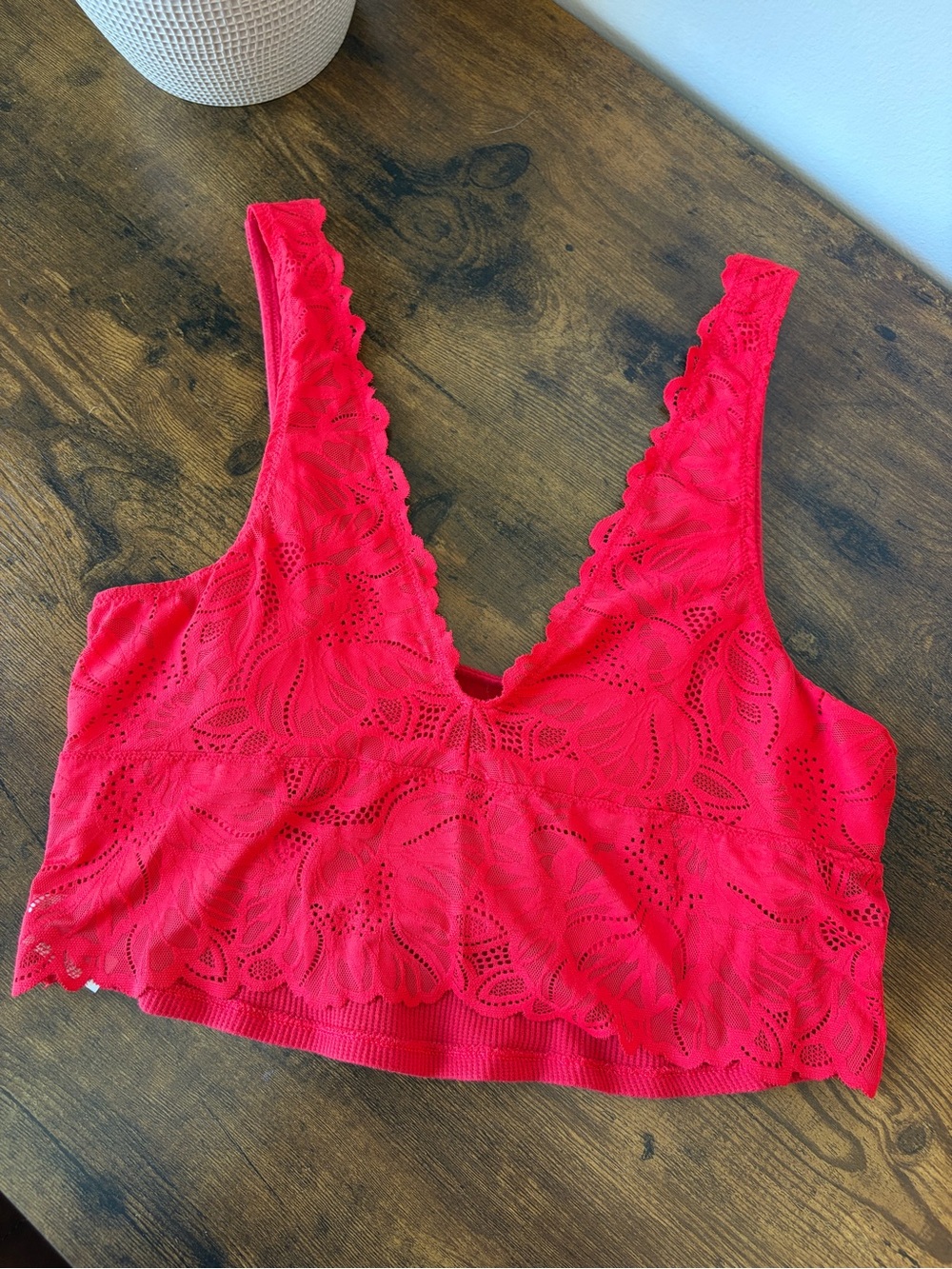 aerie Bright Red Lace V-Neck Bralette